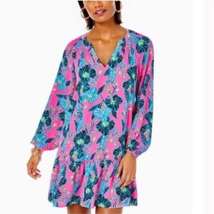 Lilly Pulitzer Pink and Blue Floral Dress Small EUC